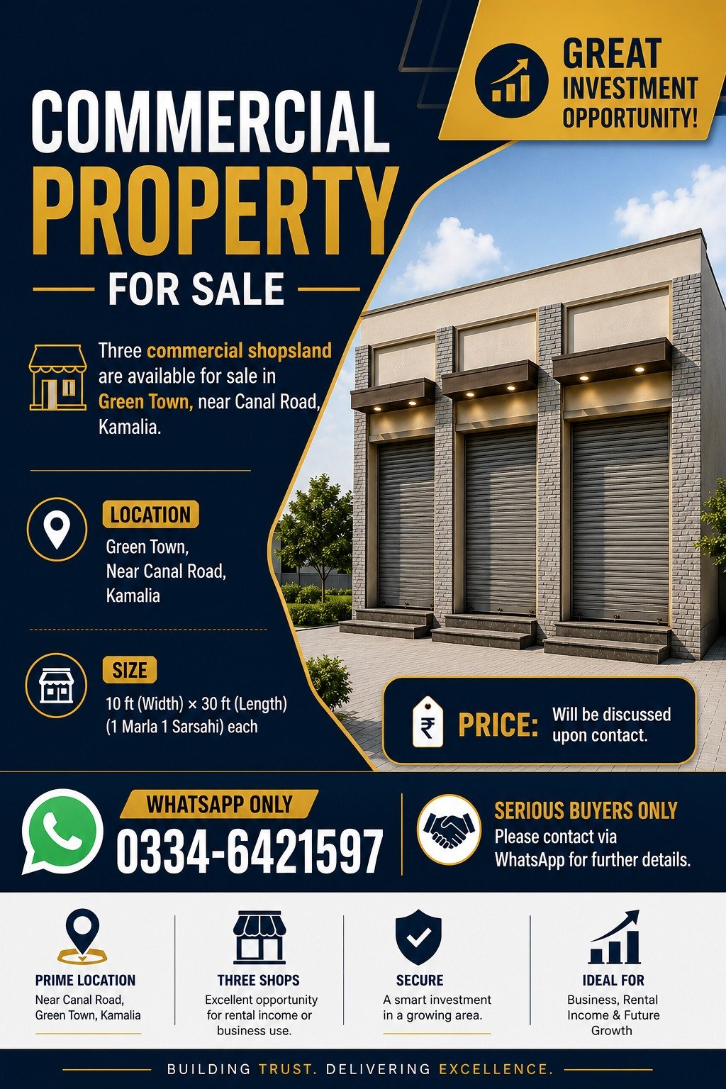 3 commercial shops Land is available for sale